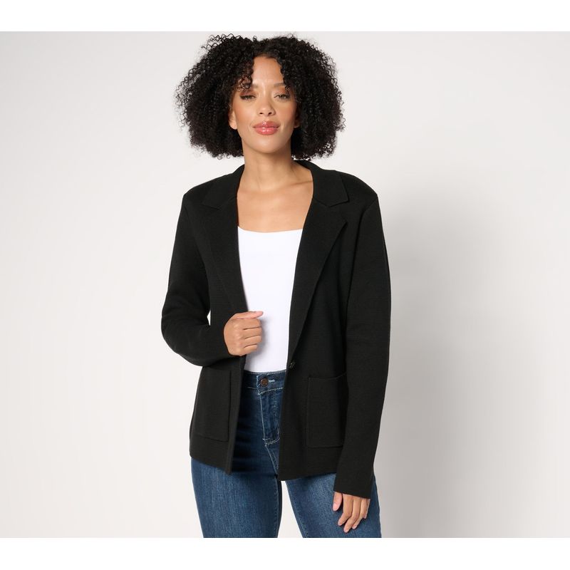 Isaac Mizrahi Live! Women's Top Plus Sz Sweater 3x Estate Black A657459